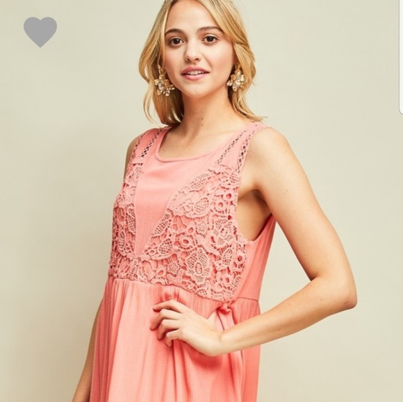 Coral Crochet Accent Babydoll Dress - Picture 4 of 4
